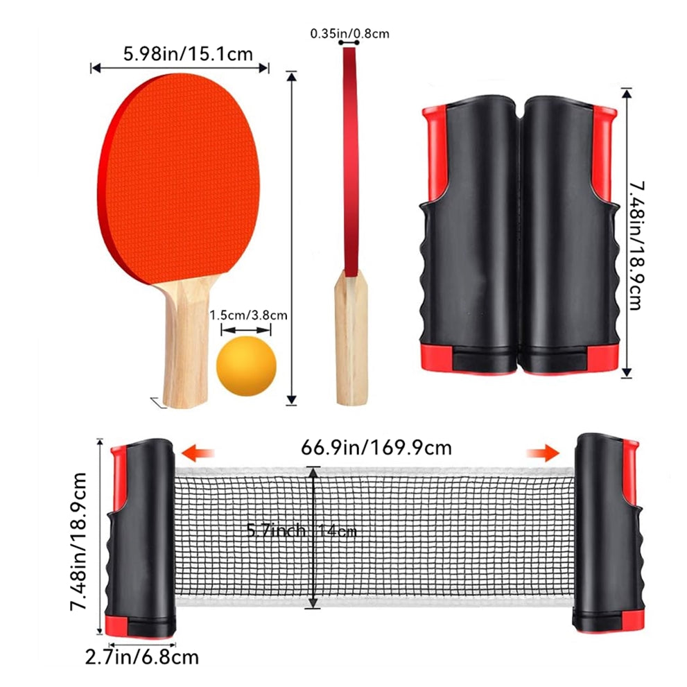 Ping Pong Paddle Set, Portable Table Tennis Set With Retractable Net