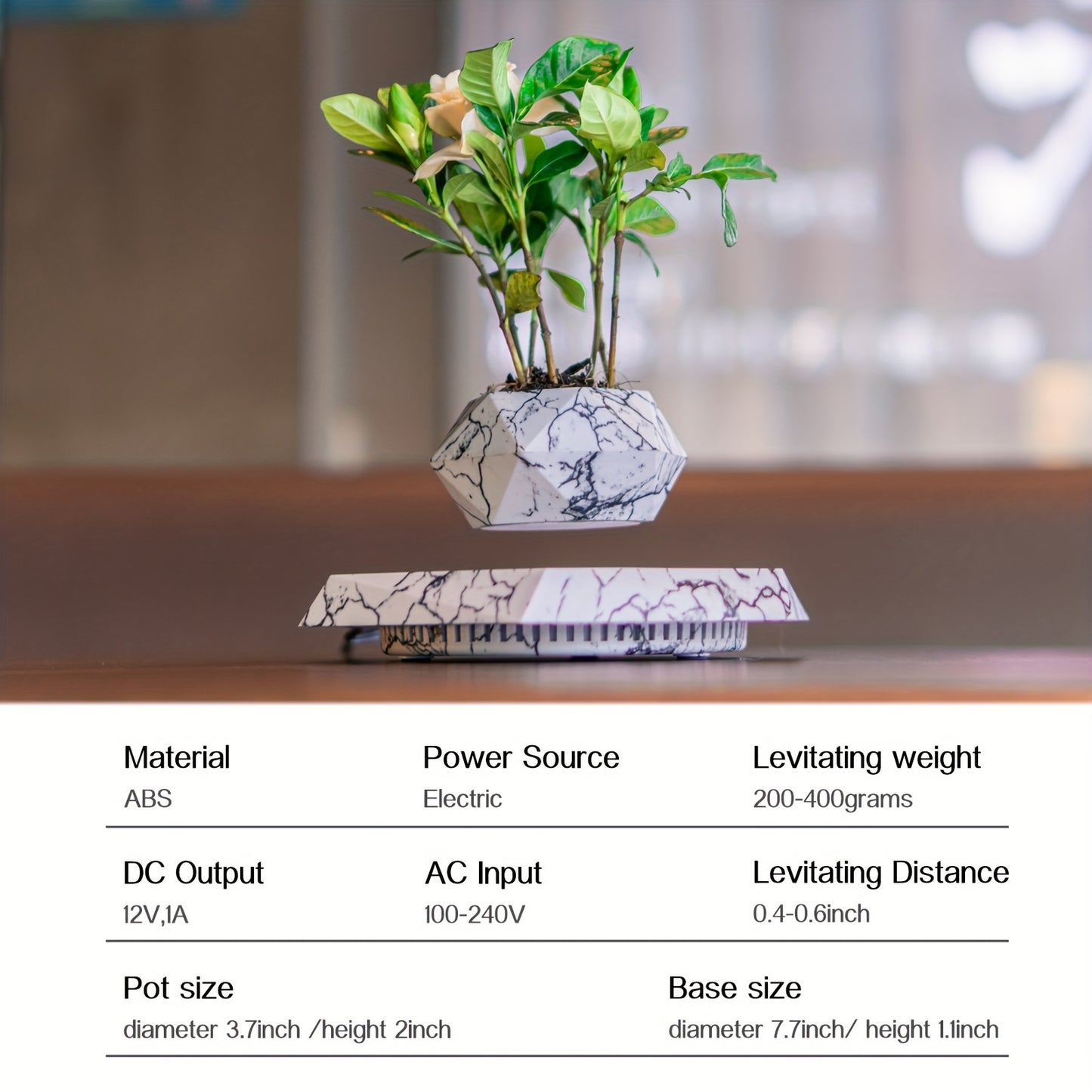 Magnetic Levitating Flower Pot - Contemporary Style, Polished Finish, Lightweight