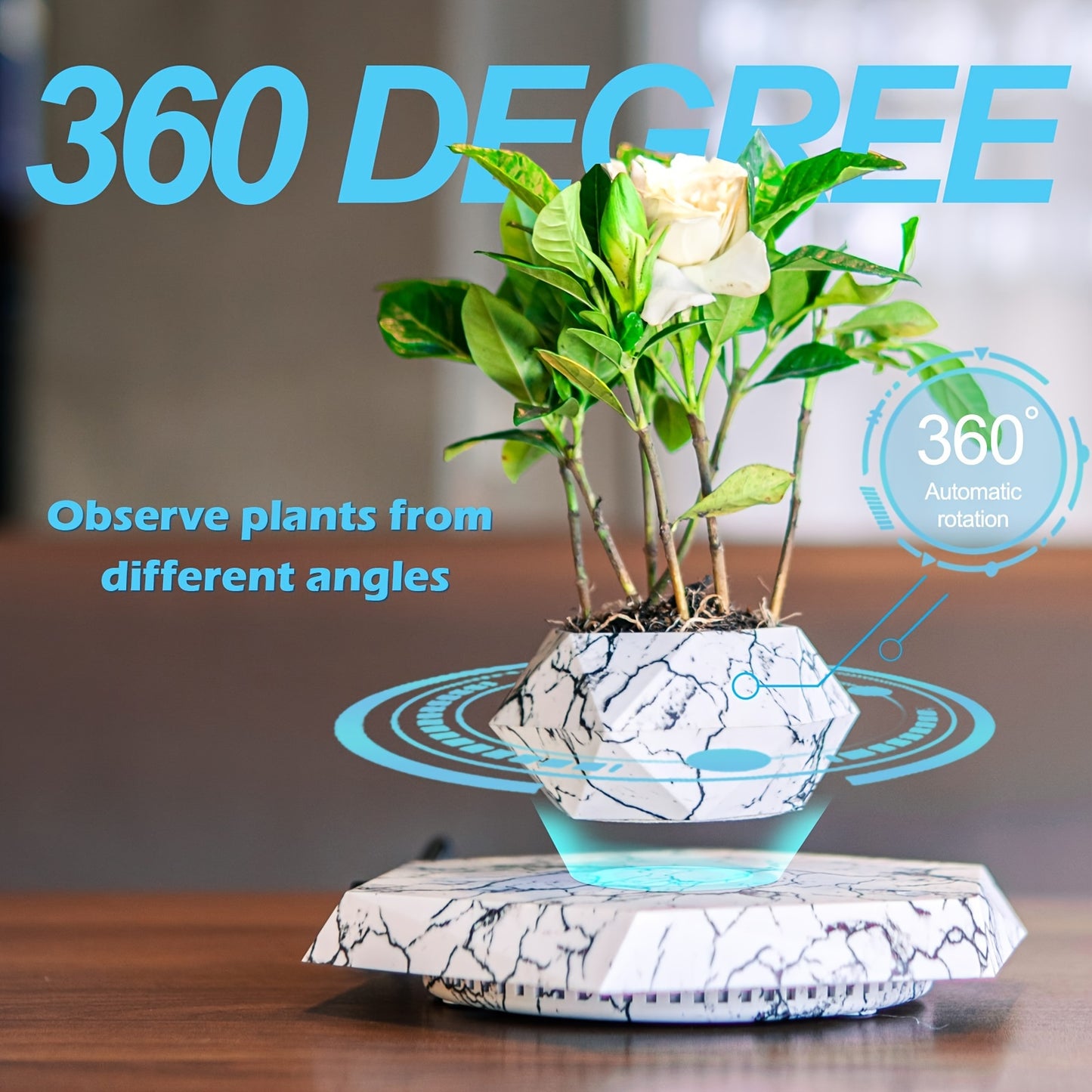 Magnetic Levitating Flower Pot - Contemporary Style, Polished Finish, Lightweight