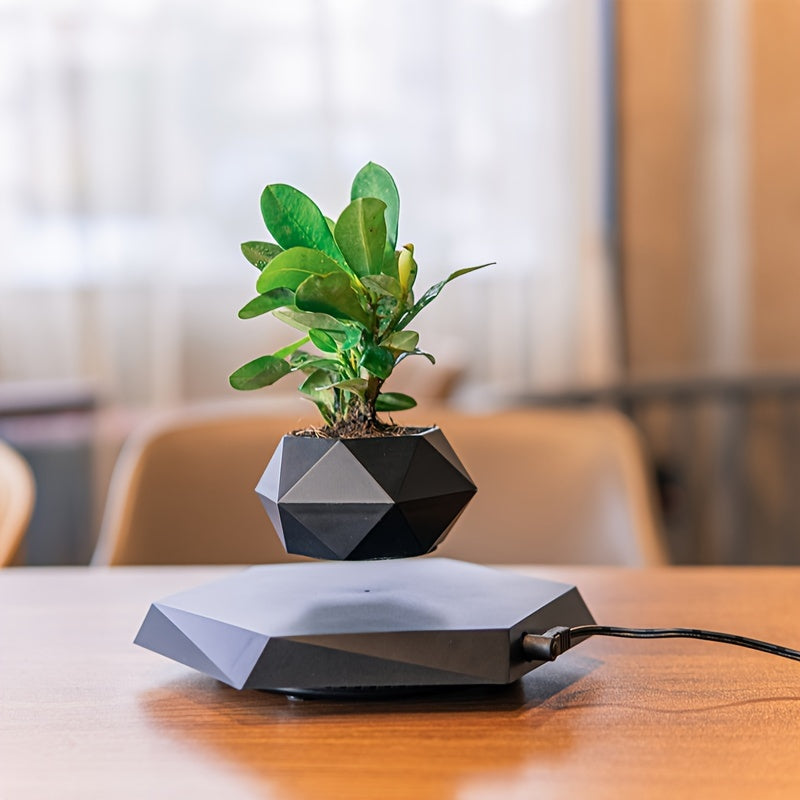 Magnetic Levitating Flower Pot - Contemporary Style, Polished Finish, Lightweight
