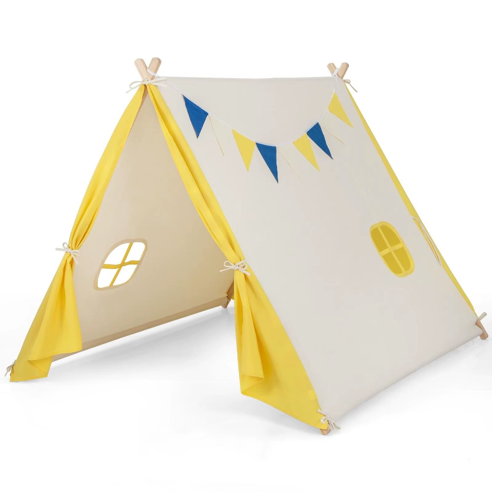 Kids Play Tent Cotton Canvas Playhouse Toddler Castle Tent W/ Solid Wood Frame