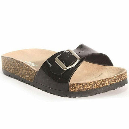Ladies Faux Leather Sandals Wedge Heels Slider Walking Summer Beach Shoes Size