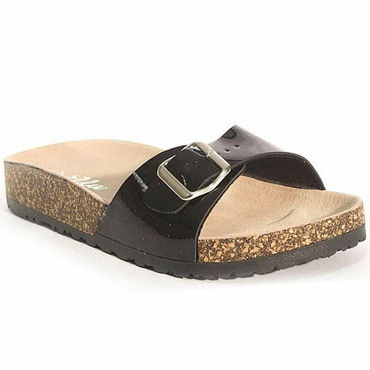 Ladies Faux Leather Sandals Wedge Heels Slider Walking Summer Beach Shoes Size