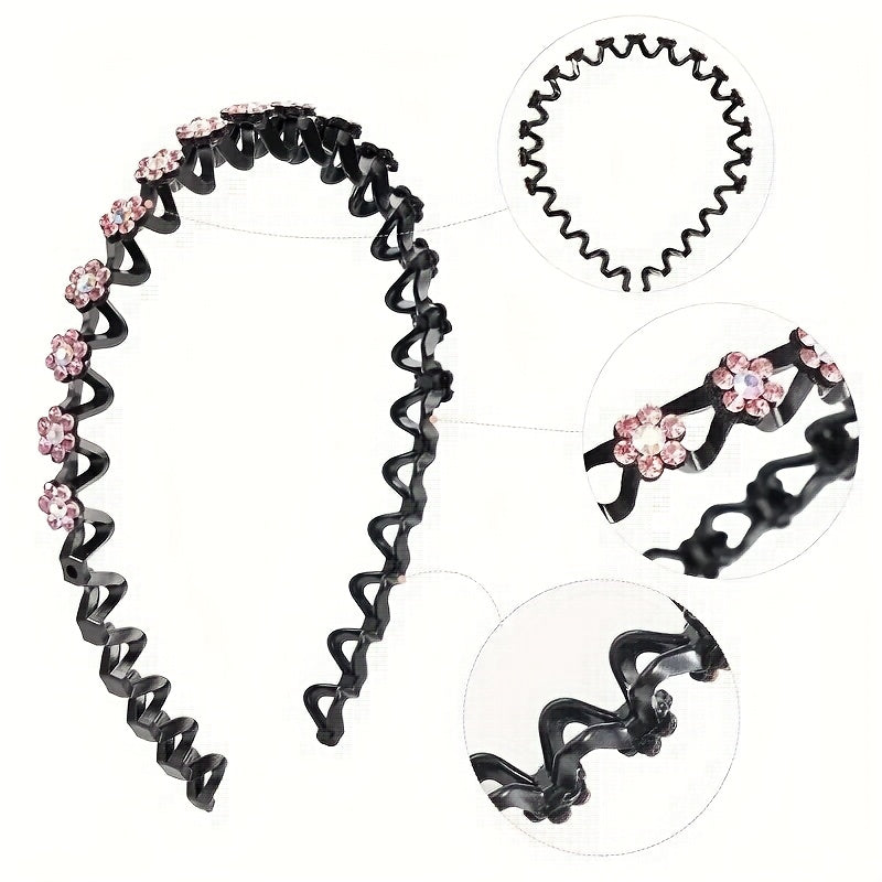 Non-slip Rhinestone Headbands - Elegant Solid Wave Design, Perfect for Styling and Everyday Charm