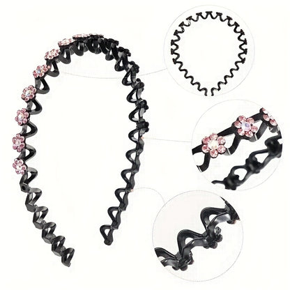 Non-slip Rhinestone Headbands - Elegant Solid Wave Design, Perfect for Styling and Everyday Charm
