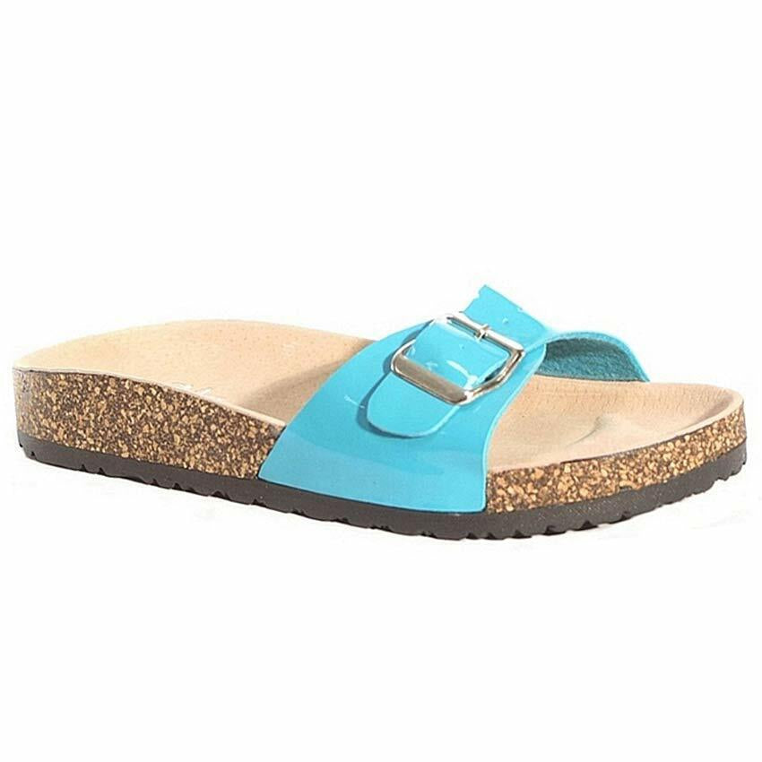 Ladies Faux Leather Sandals Wedge Heels Slider Walking Summer Beach Shoes Size