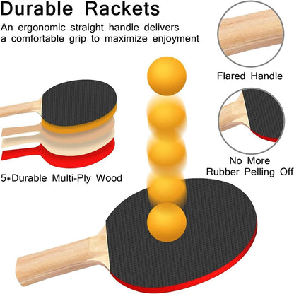 Ping Pong Paddle Set, Portable Table Tennis Set With Retractable Net