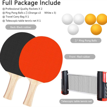 Ping Pong Paddle Set, Portable Table Tennis Set With Retractable Net
