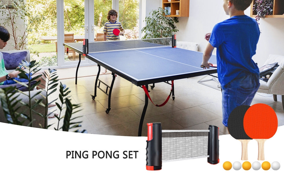 Ping Pong Paddle Set, Portable Table Tennis Set With Retractable Net