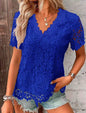 Ladies Lace V Neck Blouse Tee Short Sleeve Summer Tops Casual T-Shirts plus SIZE