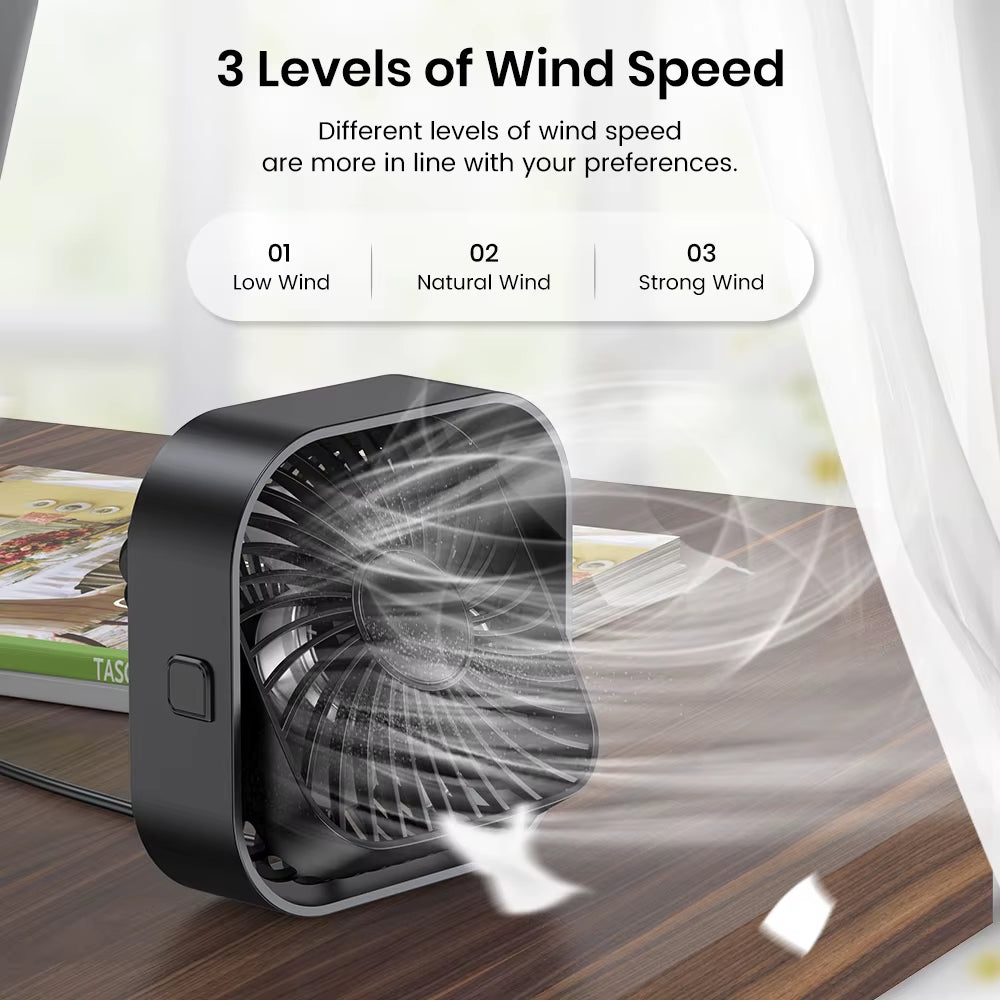 USB Desk Fan,[2Pack]Strong Airflow&Quiet Operation Mini Personal Fan,3 Speed Wind Small Fan,360°Rotatable Table Cooling Fan