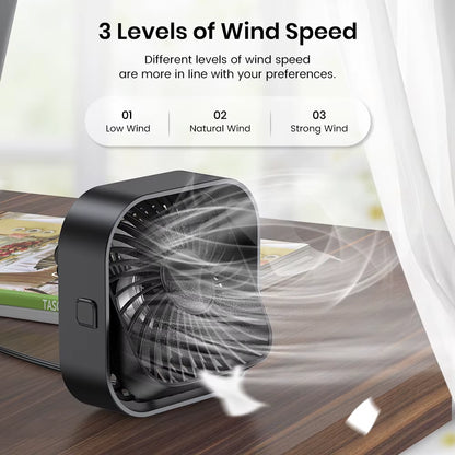 USB Desk Fan,[2Pack]Strong Airflow&Quiet Operation Mini Personal Fan,3 Speed Wind Small Fan,360°Rotatable Table Cooling Fan