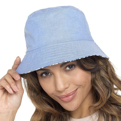 Bucket Hat Festival Summer Design Fishing Cap Beanie Denim Blue Cotton
