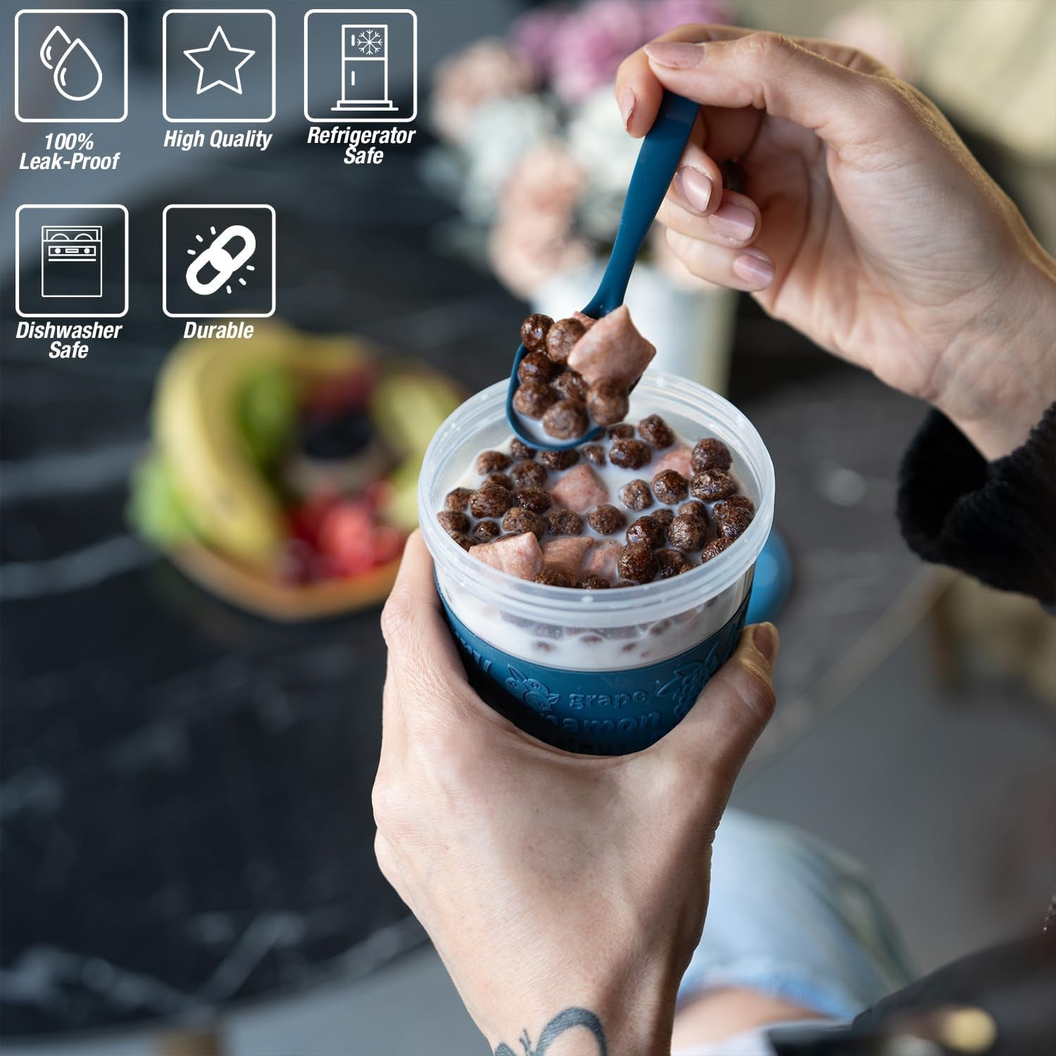 4 Pack on the Go Cereal Yogurt Cups with Lids and Spoon, Overnight Oats Container, Reusable Parfait Plastic Milk Pot Breakfast Crunch Granola Oatmeal Smoothie Snack Prep Jar (4 Colors Set 2)