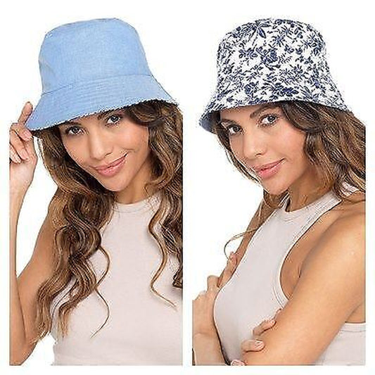 Bucket Hat Festival Summer Design Fishing Cap Beanie Denim Blue Cotton