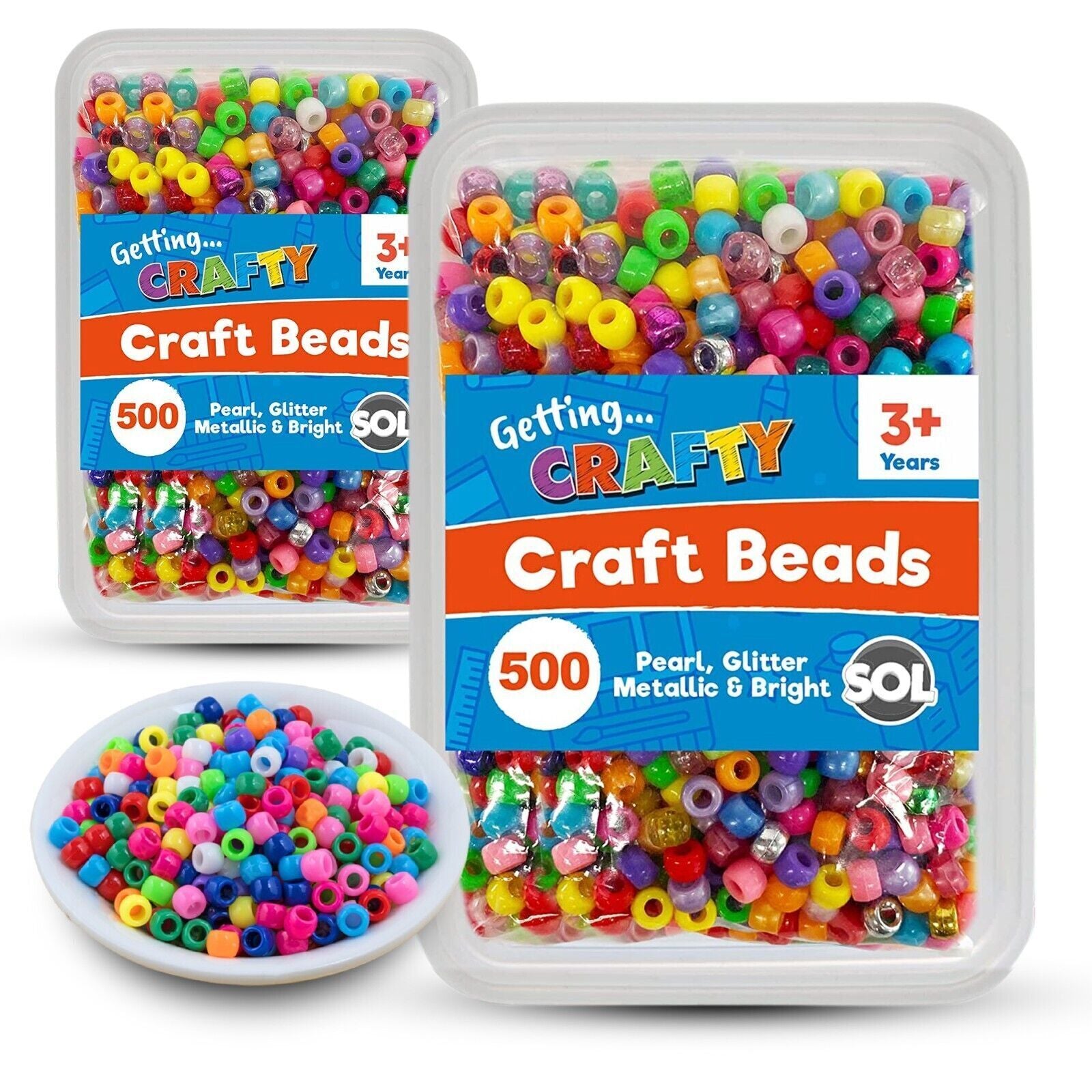 1000 Pony Beads Jewellery Making 9X6 Acrylic Plastic Mixed Glitter Pearl Barrel