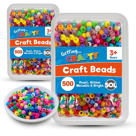 1000 Pony Beads Jewellery Making 9X6 Acrylic Plastic Mixed Glitter Pearl Barrel