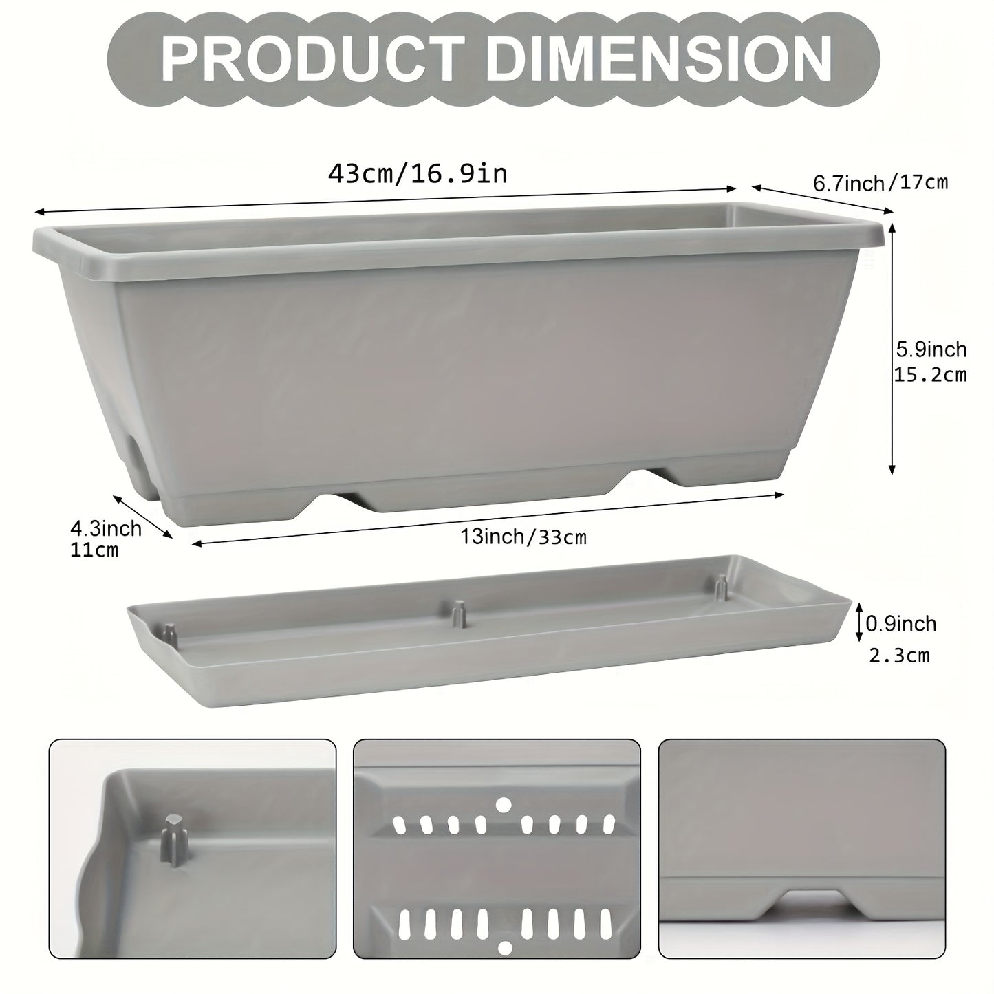 Window Box Planter with Drainage Holes and Trays