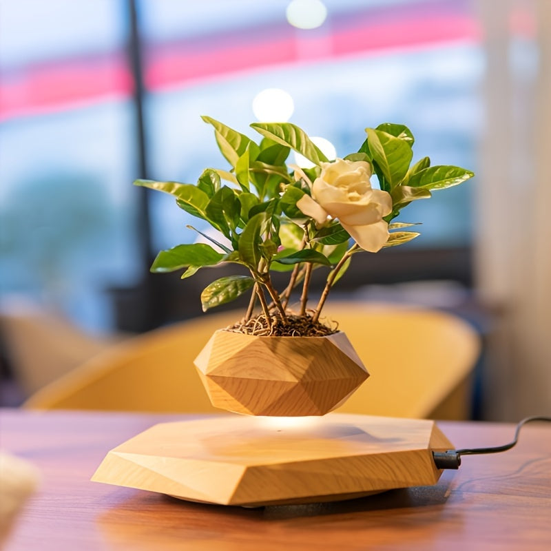 Magnetic Levitating Flower Pot - Contemporary Style, Polished Finish, Lightweight