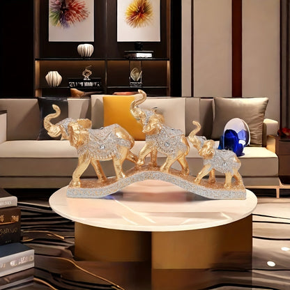 Elegant Resin Elephant Figurines on Golden Base