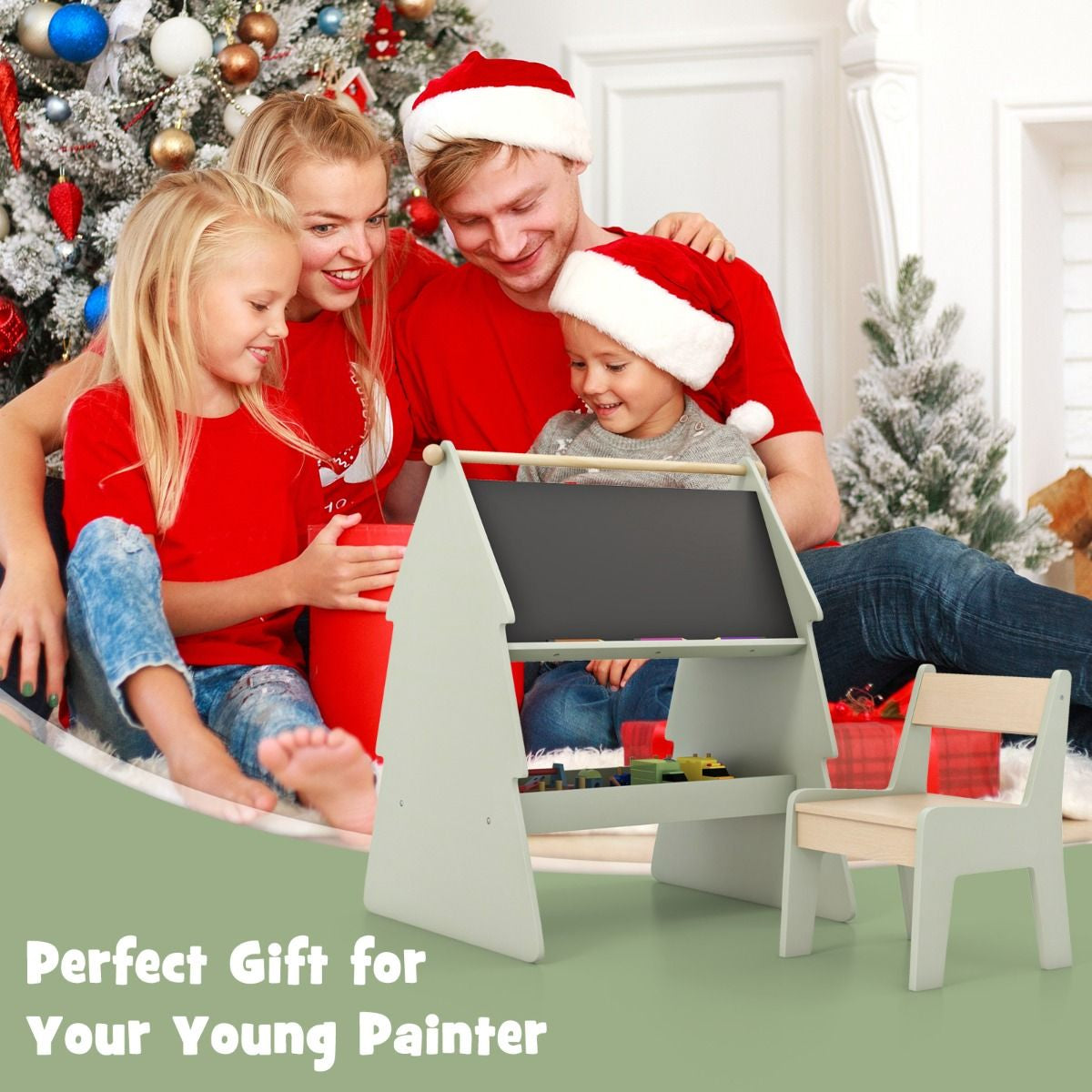 2-In-1 Double-Sided Kids Art Easel with Stool and Paper Roll Holder