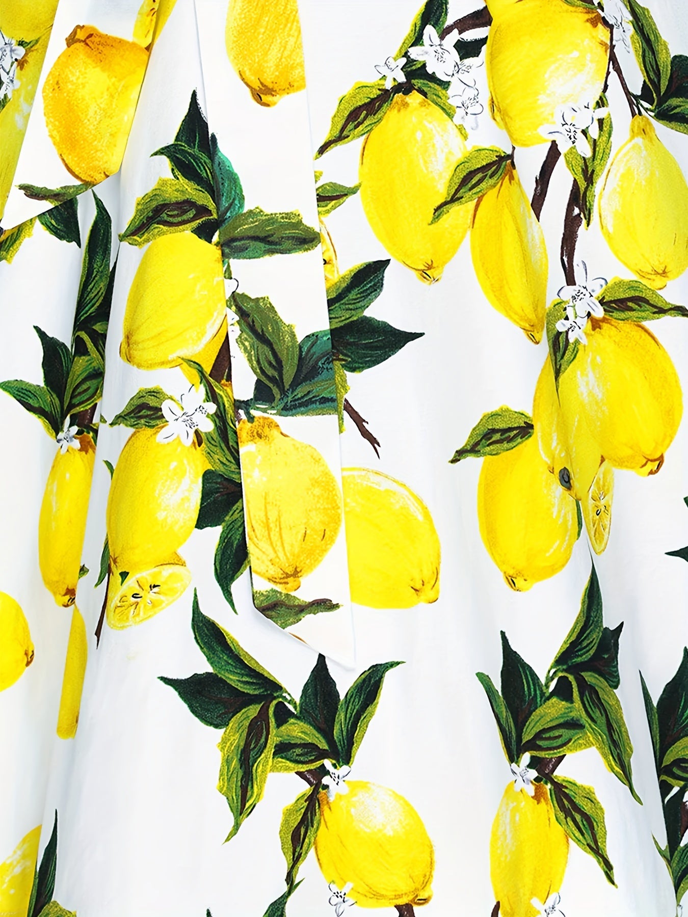 Lemon Print Chic Dress - Flattering Crew Neck, Cap Sleeves & Belted Waist