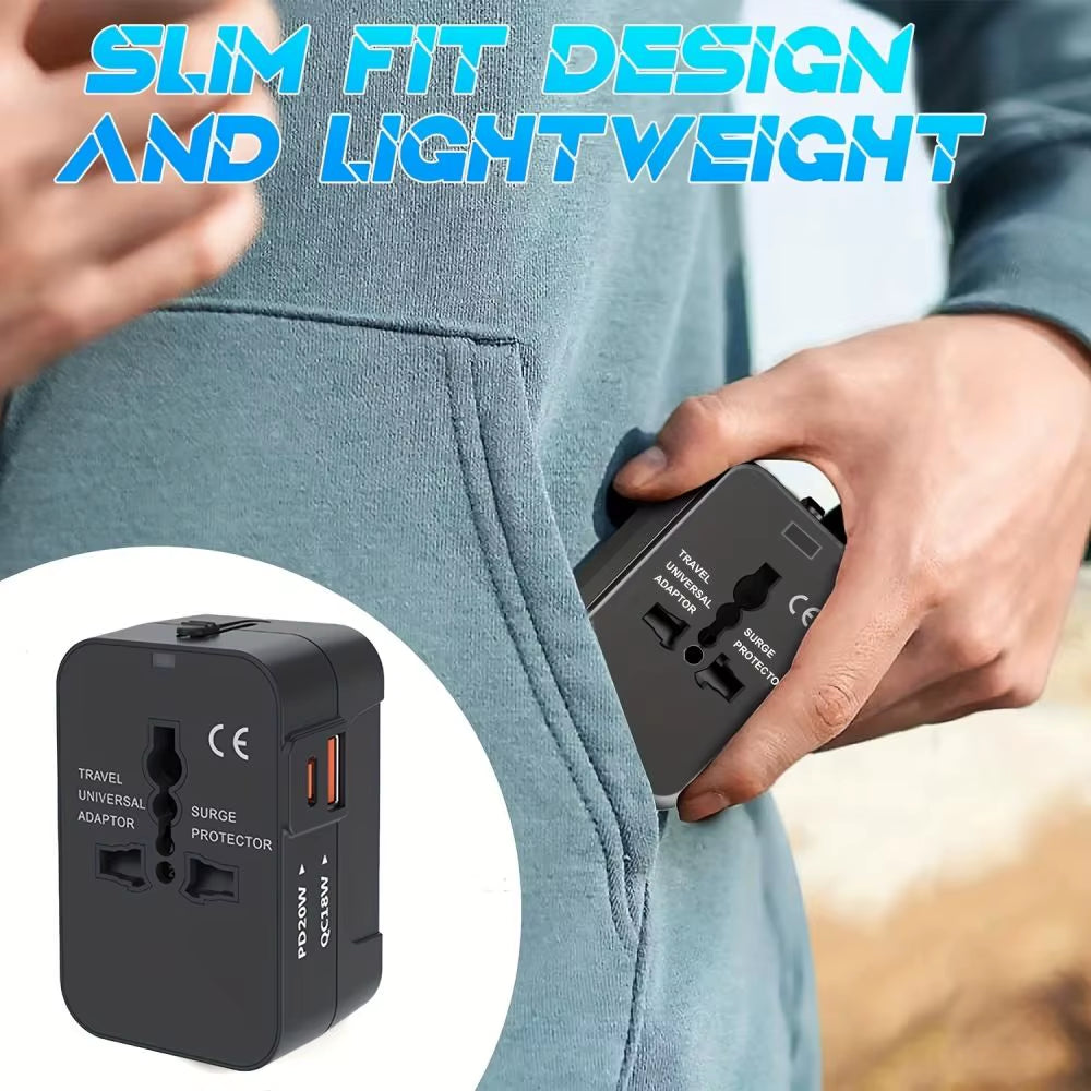Universal Travel Adapter 1 USB+1 Type-C Charger Wall Charger AC Power Adapter USA EU UK AUS Converter Adapter USB Charger