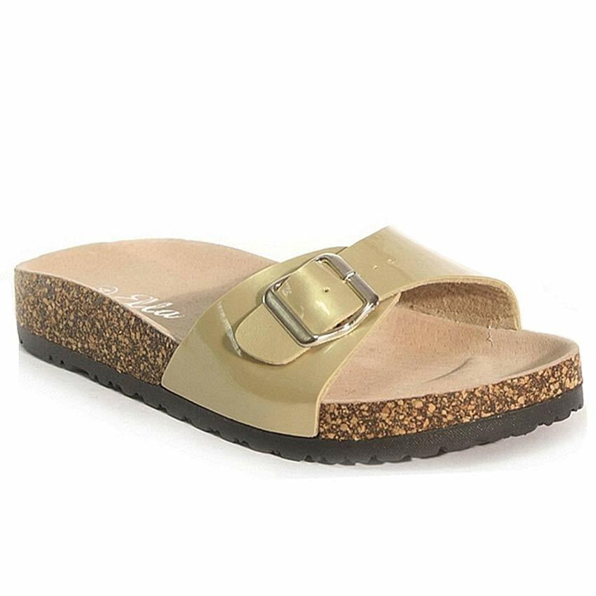 Ladies Faux Leather Sandals Wedge Heels Slider Walking Summer Beach Shoes Size