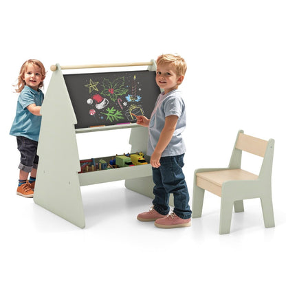 2-In-1 Double-Sided Kids Art Easel with Stool and Paper Roll Holder