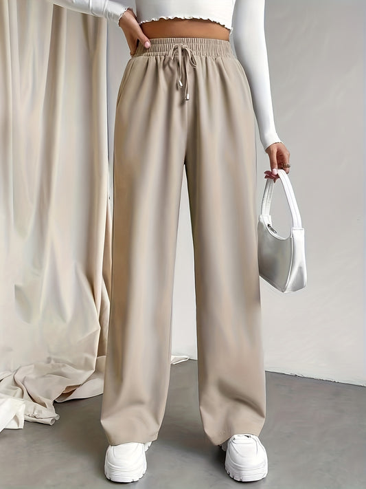 Womens Solid Drawstring Wide Leg Pants