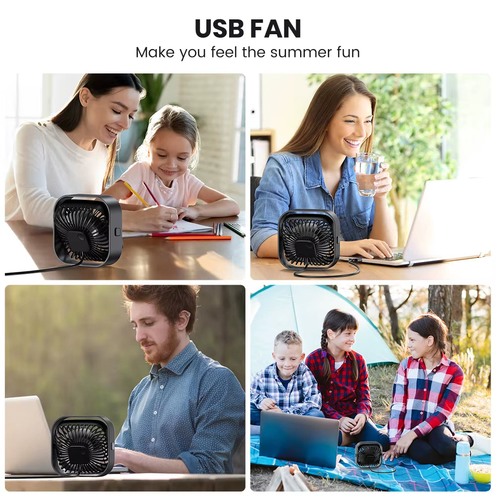 USB Desk Fan,[2Pack]Strong Airflow&Quiet Operation Mini Personal Fan,3 Speed Wind Small Fan,360°Rotatable Table Cooling Fan