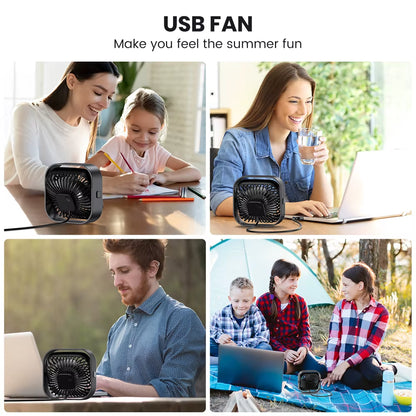 USB Desk Fan,[2Pack]Strong Airflow&Quiet Operation Mini Personal Fan,3 Speed Wind Small Fan,360°Rotatable Table Cooling Fan
