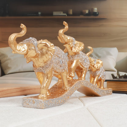 Elegant Resin Elephant Figurines on Golden Base