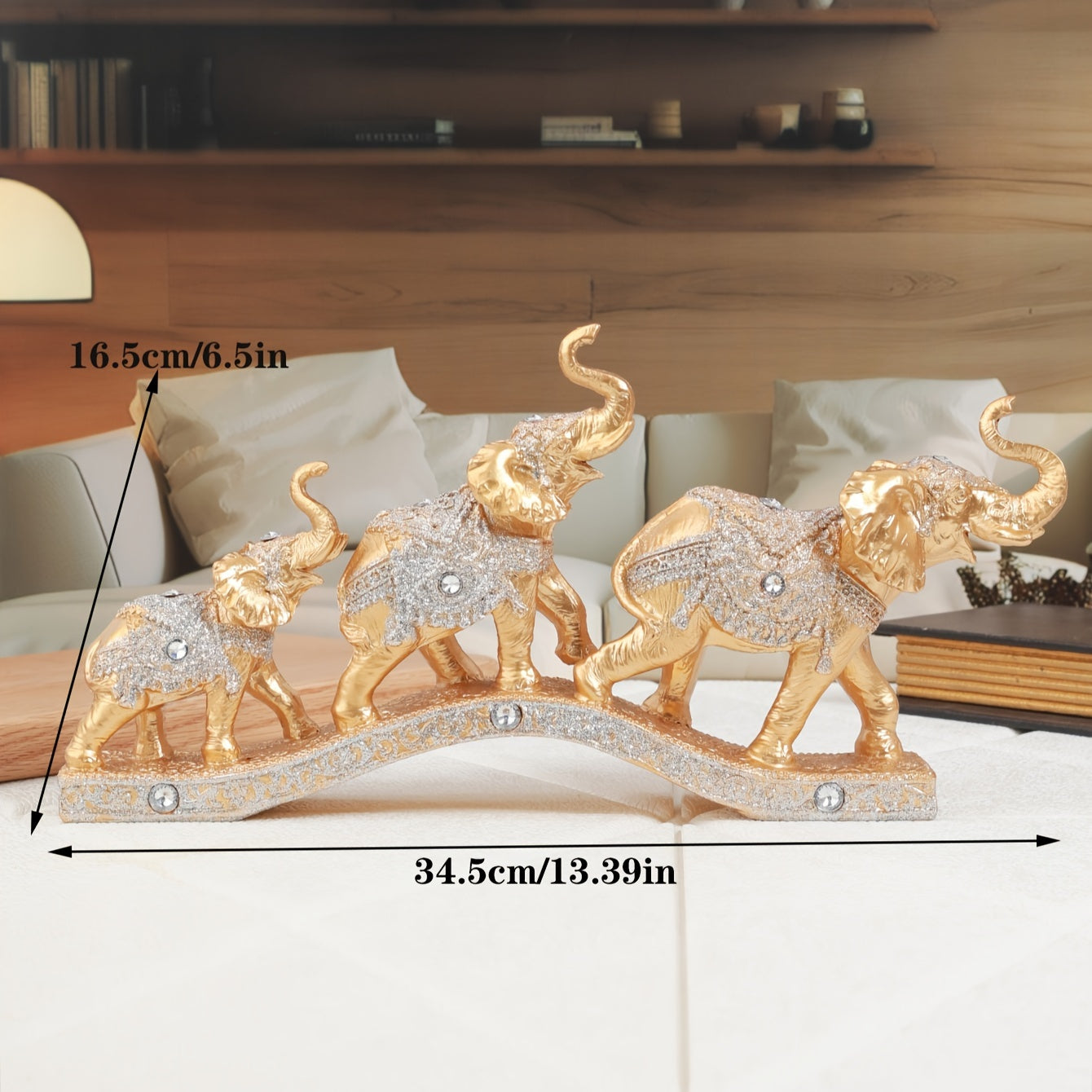 Elegant Resin Elephant Figurines on Golden Base