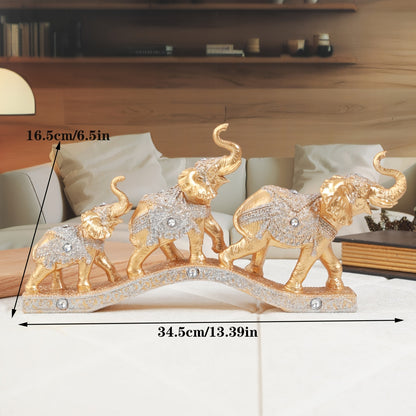 Elegant Resin Elephant Figurines on Golden Base