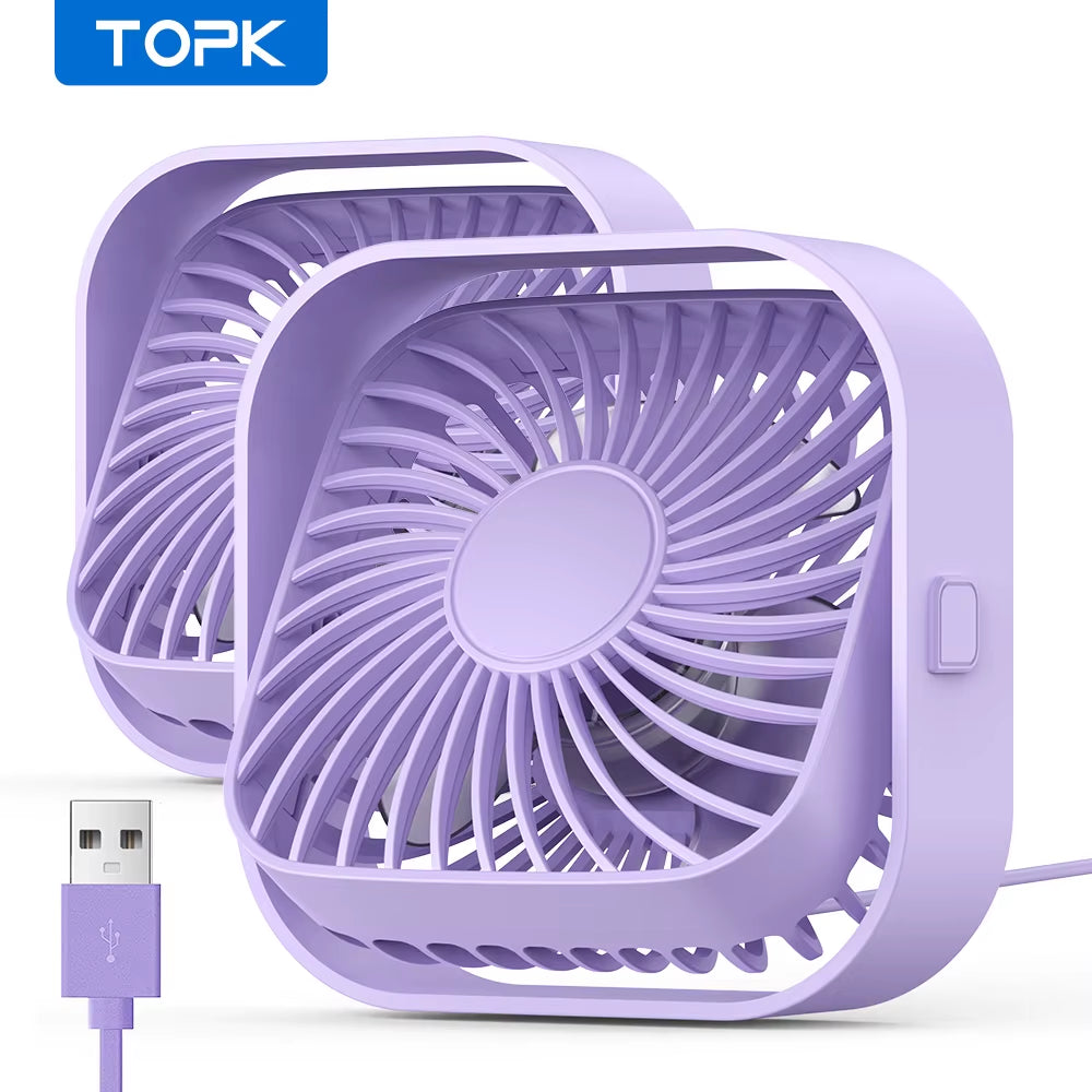 USB Desk Fan,[2Pack]Strong Airflow&Quiet Operation Mini Personal Fan,3 Speed Wind Small Fan,360°Rotatable Table Cooling Fan