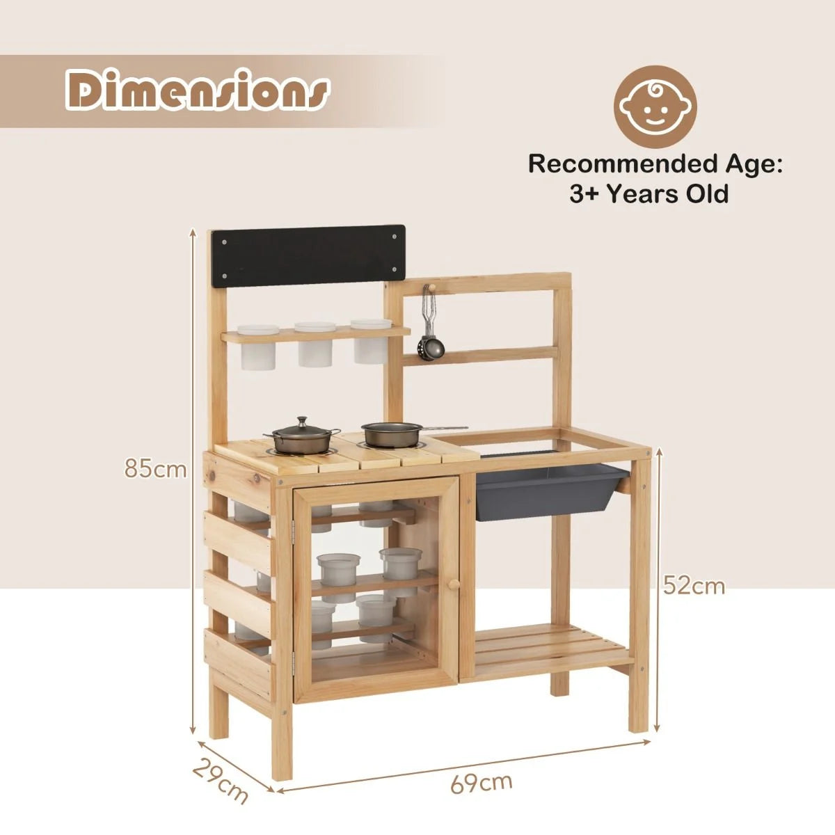 Patio Wooden Pretend Play Kitchen with Plants Observation Room for Kids Outdoor