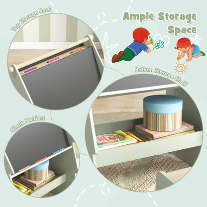 2-In-1 Double-Sided Kids Art Easel with Stool and Paper Roll Holder