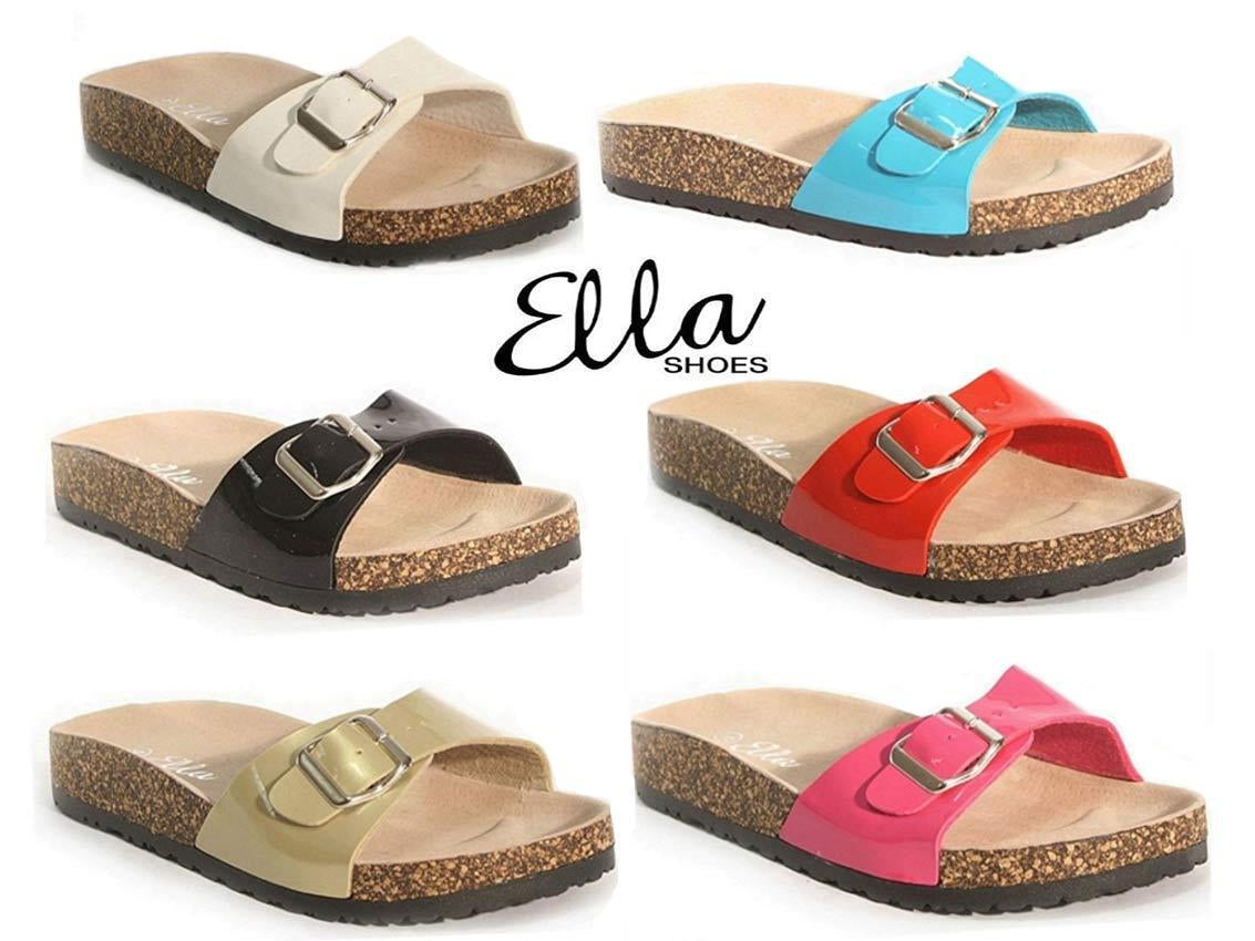 Ladies Faux Leather Sandals Wedge Heels Slider Walking Summer Beach Shoes Size