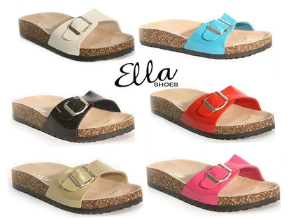Ladies Faux Leather Sandals Wedge Heels Slider Walking Summer Beach Shoes Size