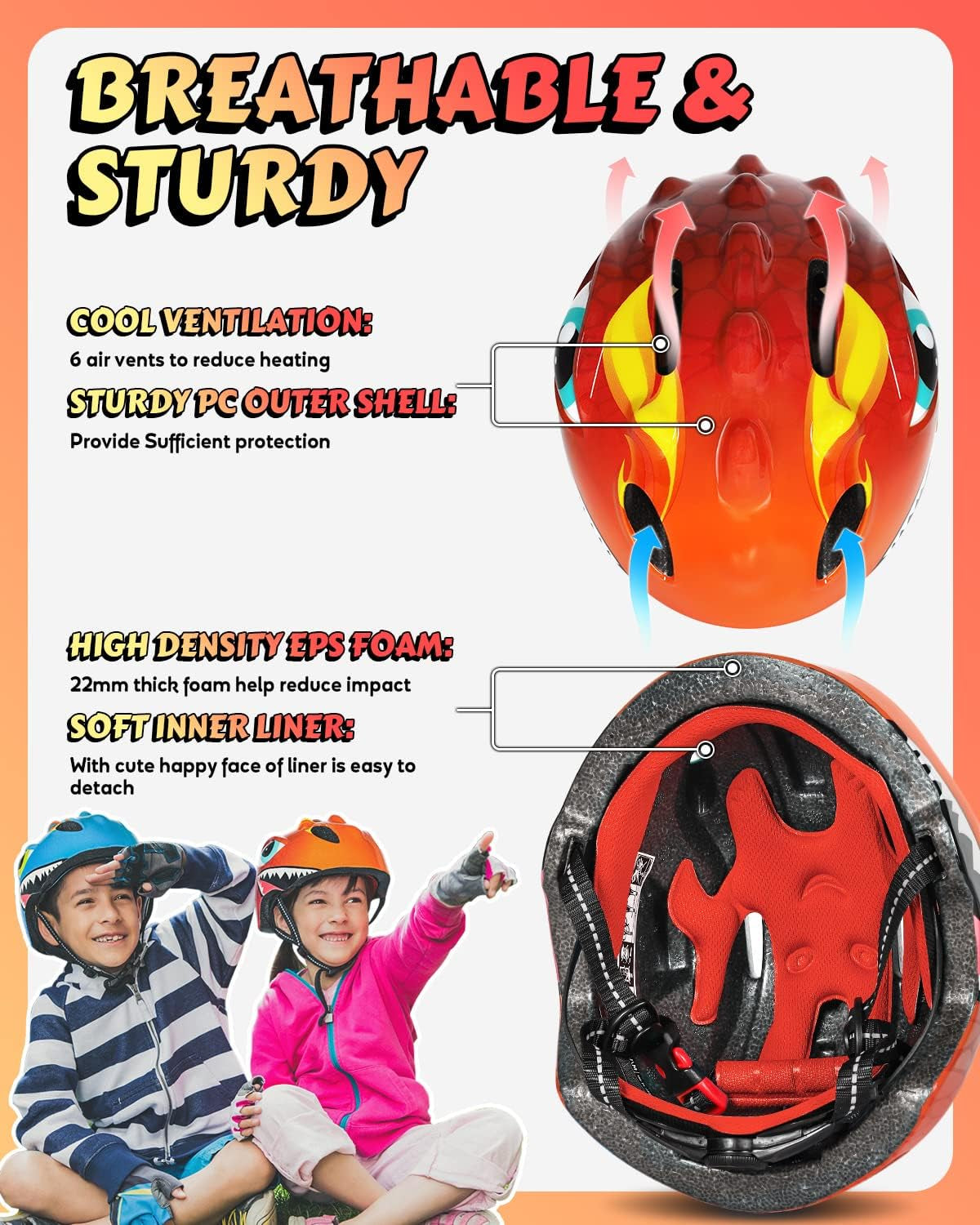 Kids Bike Helmet with Cute 3D Cartoon Design for Cycling Roller Skating Scooting Lightweight Sports Safety Helmet for Ages 3-8 Boys Girls with Size Adjustable
