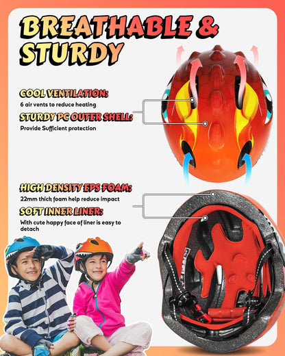 Kids Bike Helmet with Cute 3D Cartoon Design for Cycling Roller Skating Scooting Lightweight Sports Safety Helmet for Ages 3-8 Boys Girls with Size Adjustable