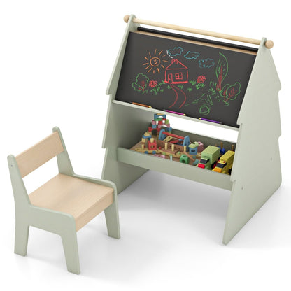2-In-1 Double-Sided Kids Art Easel with Stool and Paper Roll Holder