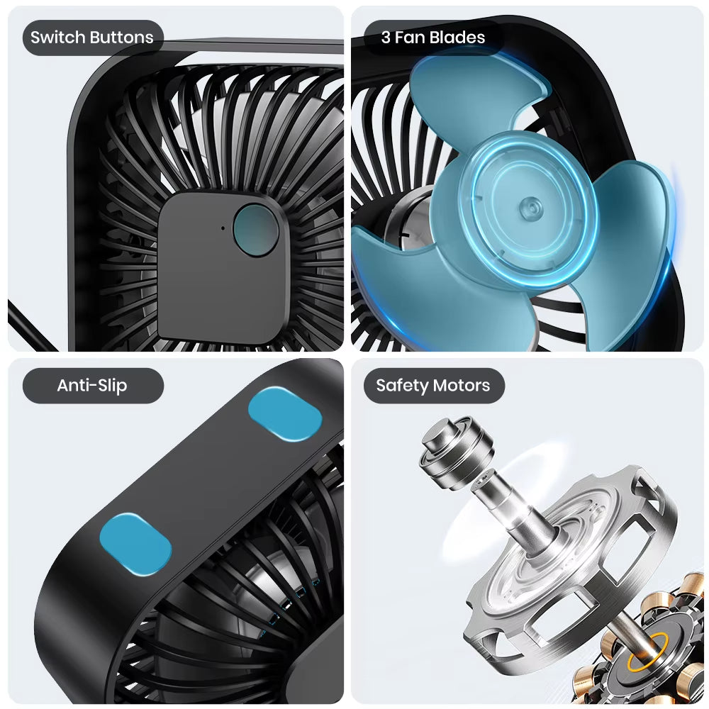 USB Desk Fan,[2Pack]Strong Airflow&Quiet Operation Mini Personal Fan,3 Speed Wind Small Fan,360°Rotatable Table Cooling Fan
