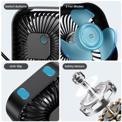 USB Desk Fan,[2Pack]Strong Airflow&Quiet Operation Mini Personal Fan,3 Speed Wind Small Fan,360°Rotatable Table Cooling Fan