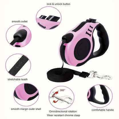 Retractable Dog Leash, Sturdy Dual-Switch Design with a One-Touch Brake And Lock Mechanism