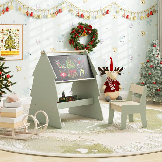 2-In-1 Double-Sided Kids Art Easel with Stool and Paper Roll Holder