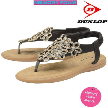 Ladies Memory Foam Low Wedge Heel Walking Toe Post Summer Strappy Sandals Shoes