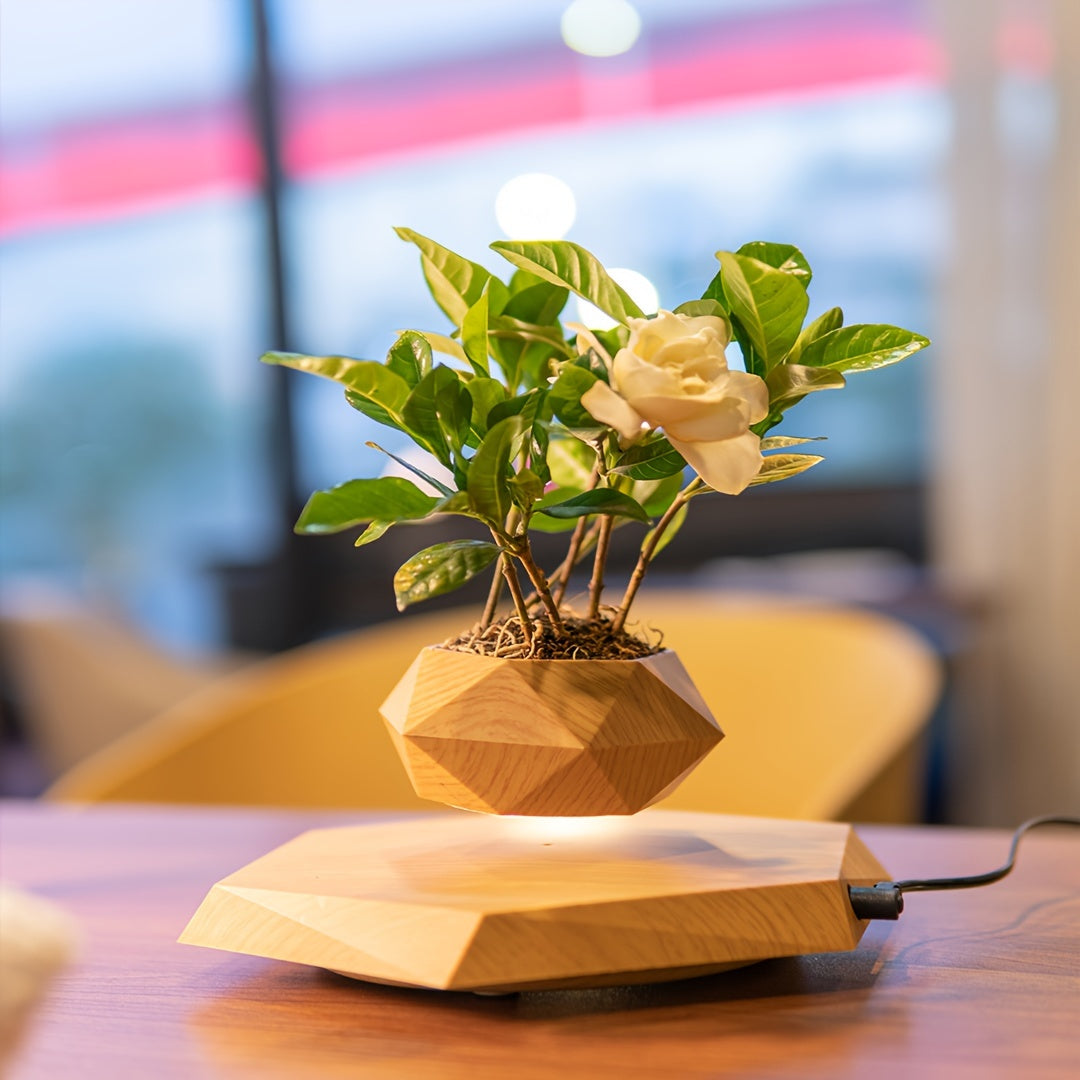 Magnetic Levitating Flower Pot - Contemporary Style, Polished Finish, Lightweight