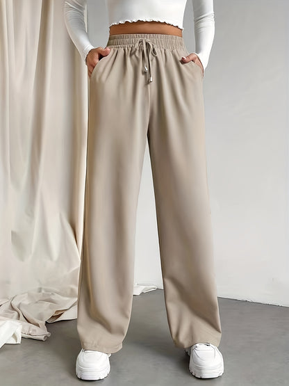 Womens Solid Drawstring Wide Leg Pants